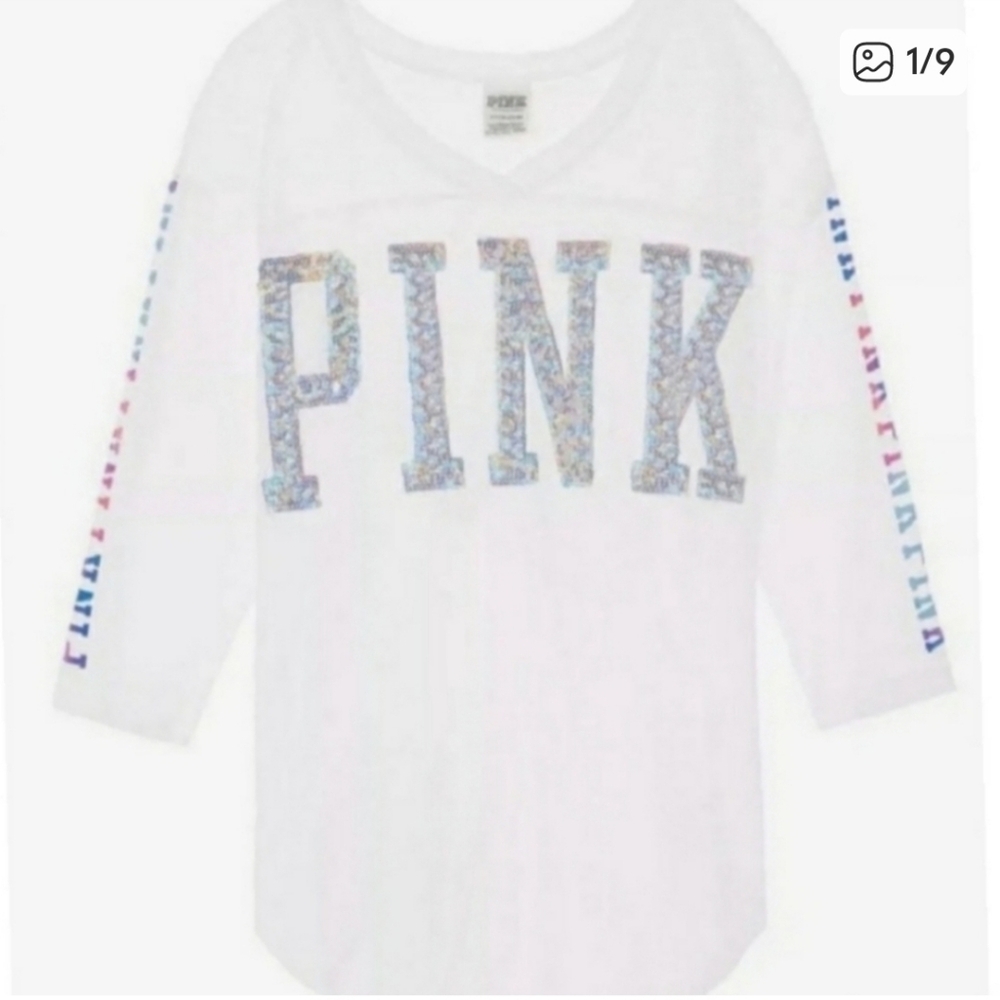 PINK Victoria's Secret Bling Watercolor 3/4 Sleeve Shirt